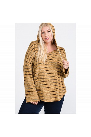 STRIPE V-NECK FRONT POCKET ROU ...